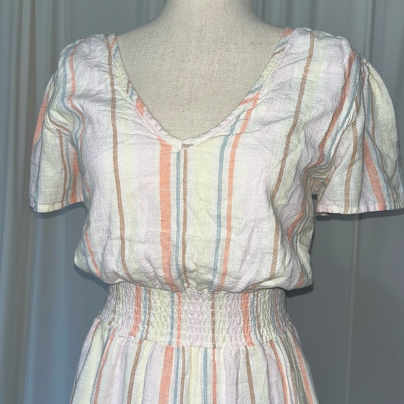 Pastel Striped Linen Blend Smocked Mini Dress from Bobi Los Angeles - Picture 2 of 13